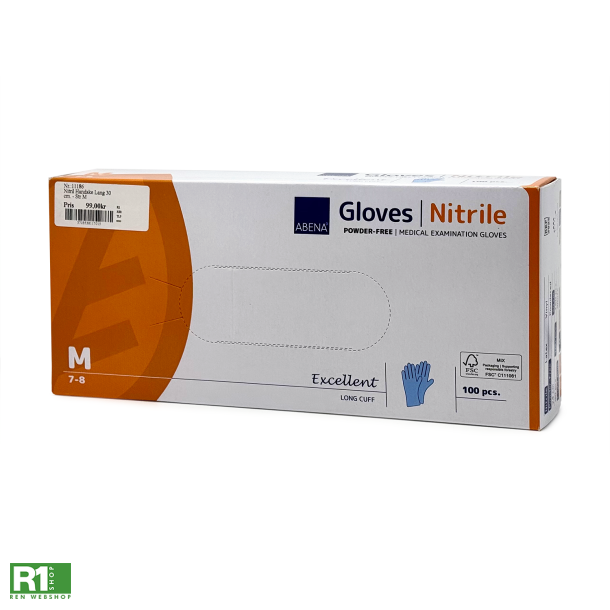 Abena medicinske undersgelseshandsker med langt skaft, kasse med 100 stk engangshandsker.